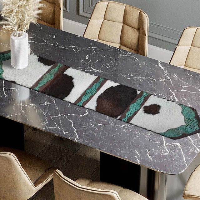 Holstein Panel & Teal Gator Embossed Table Runner - 96 Inch
