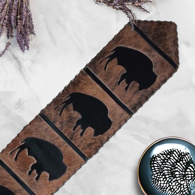 Roaming Bison Brindle Leather Table Runner - 120 Inch