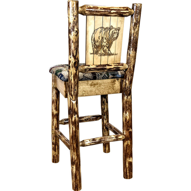 Woodsman Barstools with Engraved Animals
