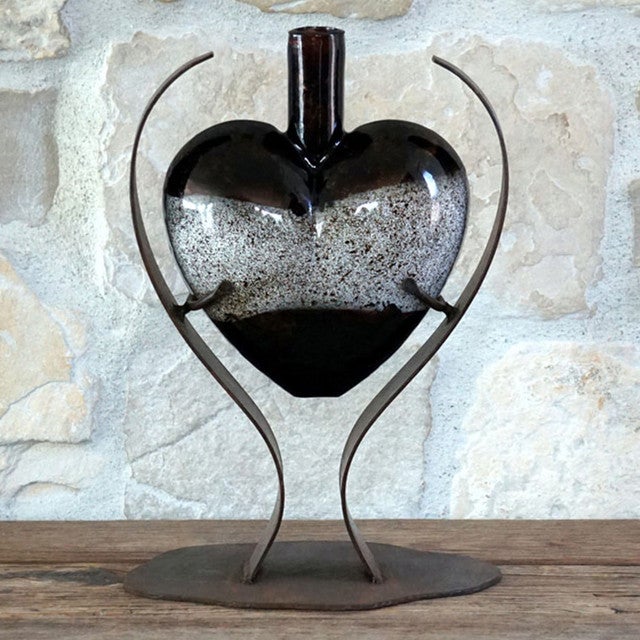Stone Heart Art Glass Sculpture