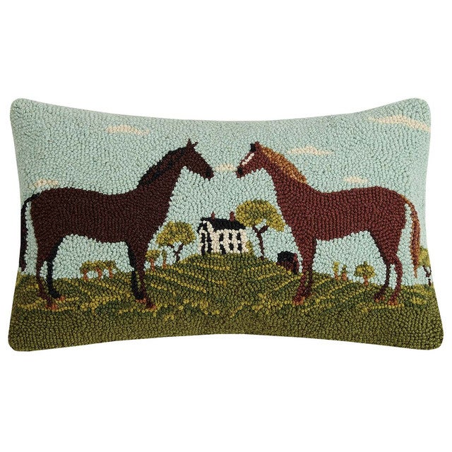 Farmhouse Horses Hooked Pillow