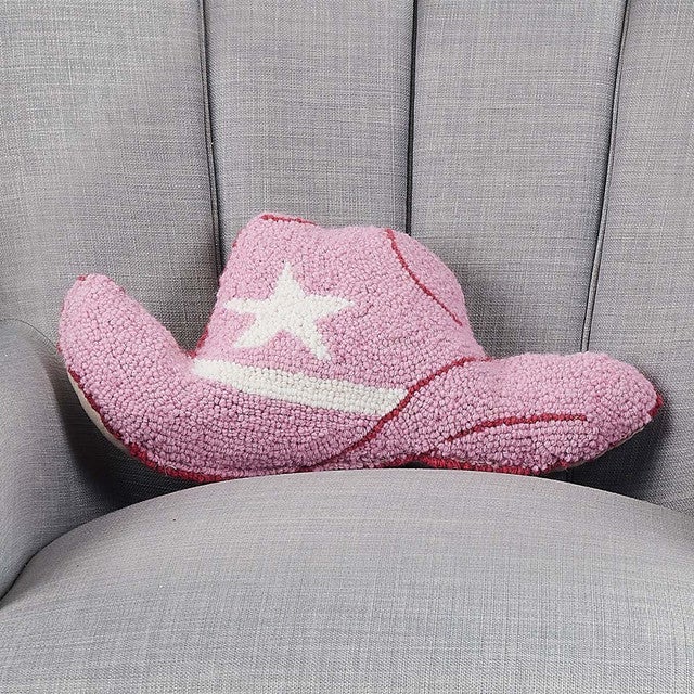 Western Cowgirl Hat Hooked Pillow
