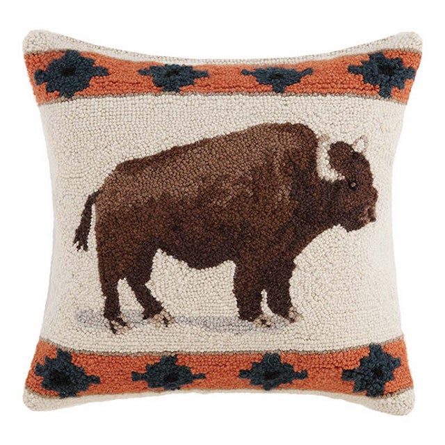 Wandering Buffalo Hooked Pillow