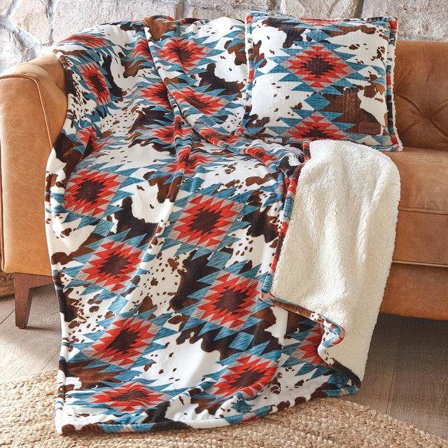 Aztec Cowhide Plush Sherpa Throw - OUT OF STOCK