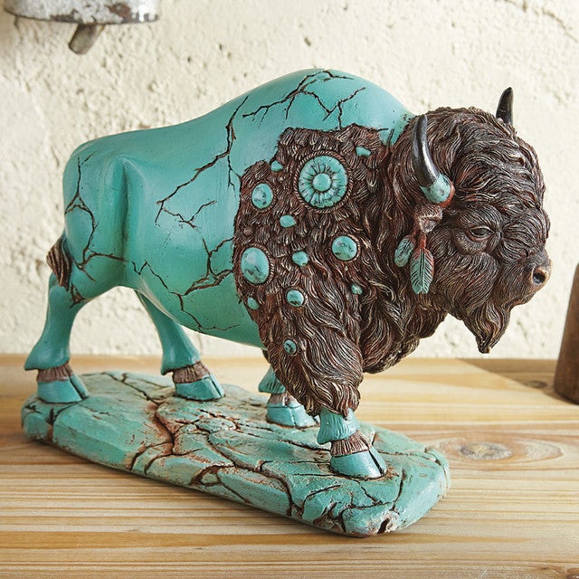Turquoise Spirit Buffalo Sculpture - Medium