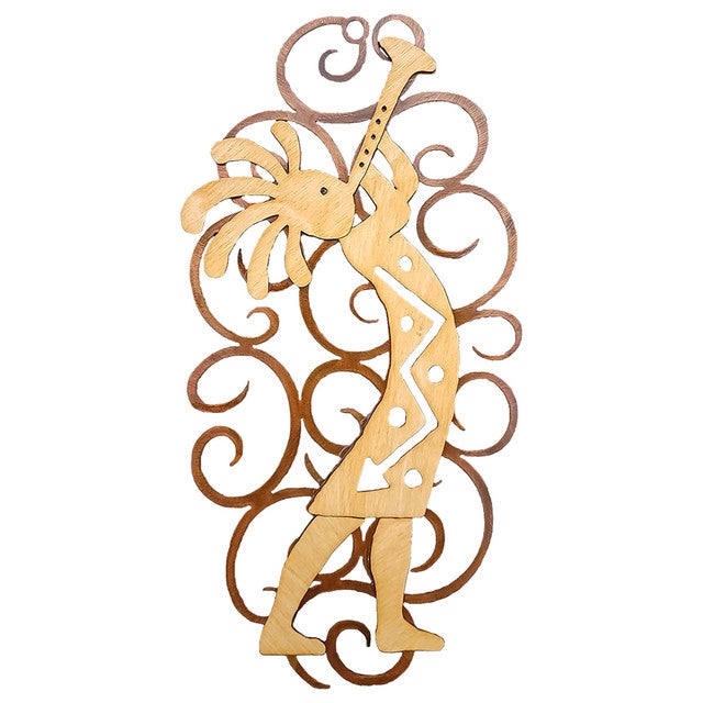 Kokopelli with Trumpet Cutout Swirl Wall Art