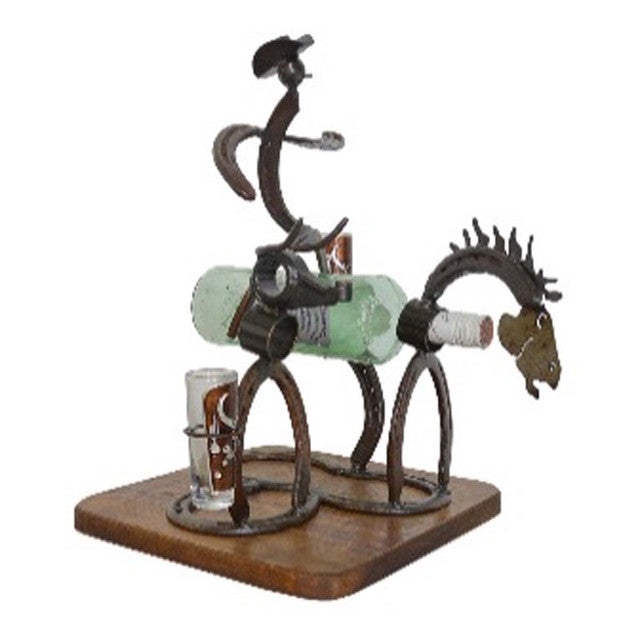 Rustic Bronco Ride Bottle Holder & Shot Glass Set