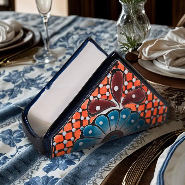 Blue Flower Talavera Napkin Holder - CLEARANCE