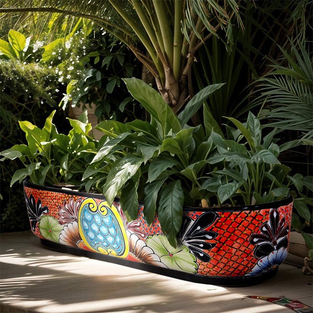 Maroon Flower Oval Planter