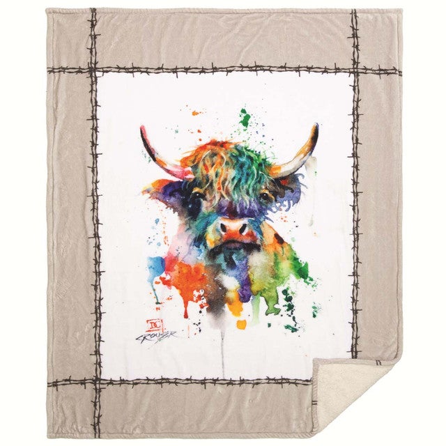 Watercolor Highland Cow Plush Sherpa Throw