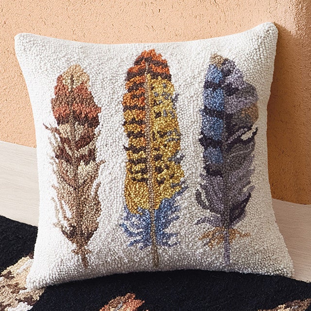 Twilight Feathers Hooked Wool Pillow