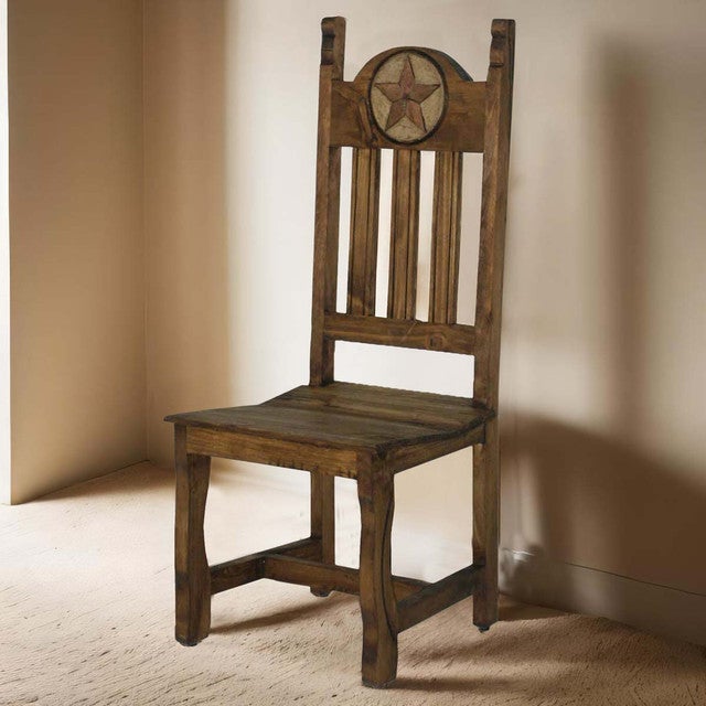 Stone Star on Brown Wood Dining Chair