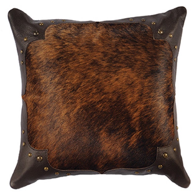 Dark Brindle Leather Pillow - Fabric Back