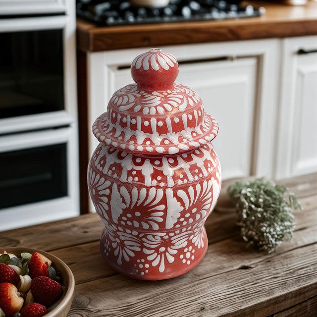 Oaxaca Talavera Mini Jar - Pink & White