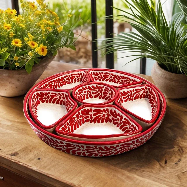 Talavera Sunset Red & White Serving Platter (7 pcs)