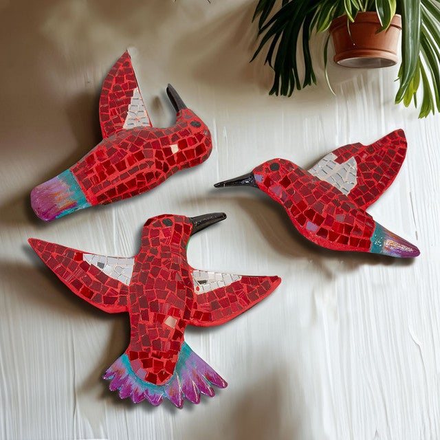 Mosaic Hummingbirds Red - Set of 3