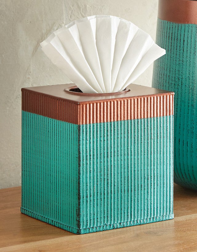 Turquoise & Copper Metal Tissue Box