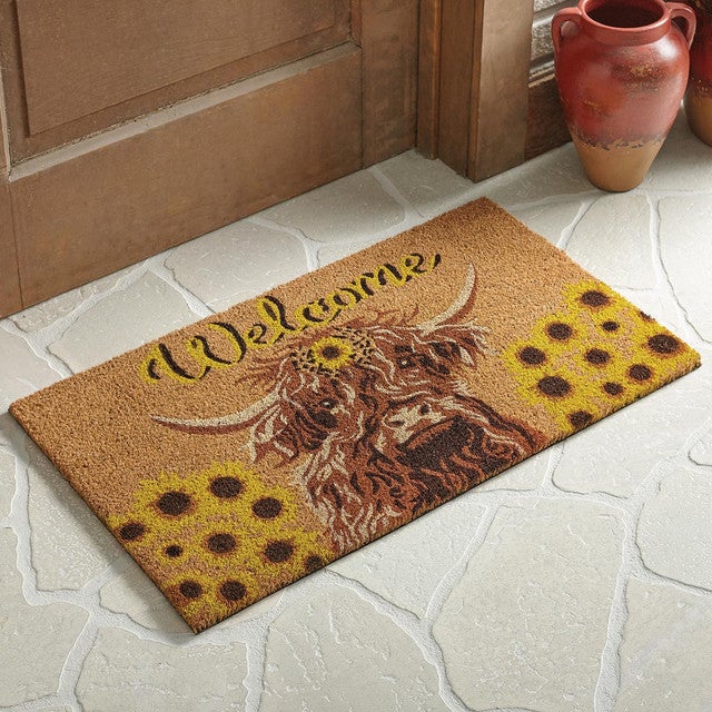 Highland Cow Welcome Coir Doormat
