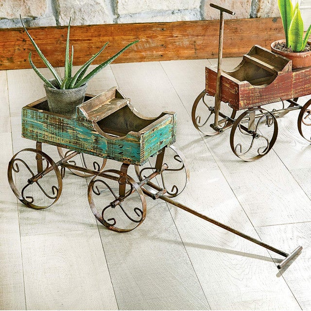 Western Wagon Planter - Turquoise
