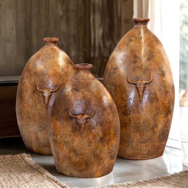 Desert Longhorn Pottery Vases - Set of 3