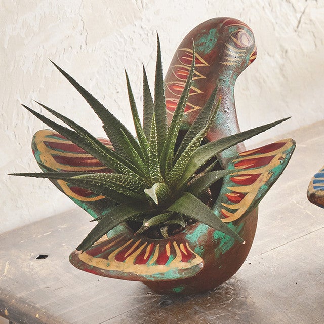 Painted Desert Clay Bird Planter - Turquoise & Brown