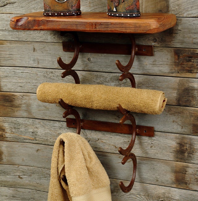 Repurposed Towel Holder UNIQUE Solid OAK Wood Towel Rack Shelves