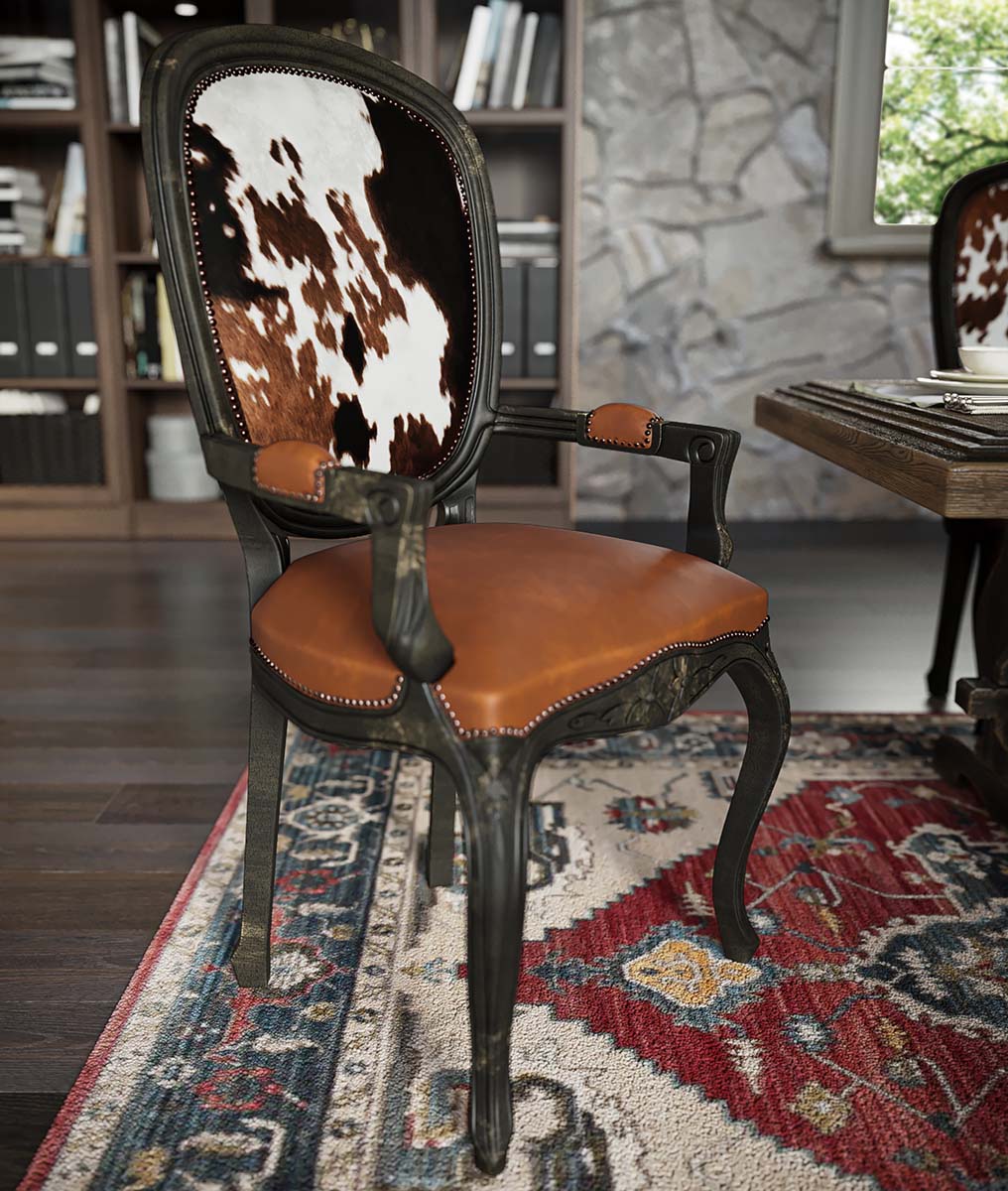 Cowhide Accent Dining Chair w/Arms Lone Star Western Decor