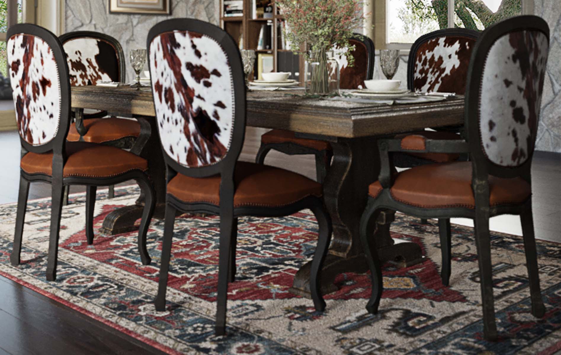 Kitchen Chairs Cow Dining Chair Set Of 6, Mid Century Cow Hide