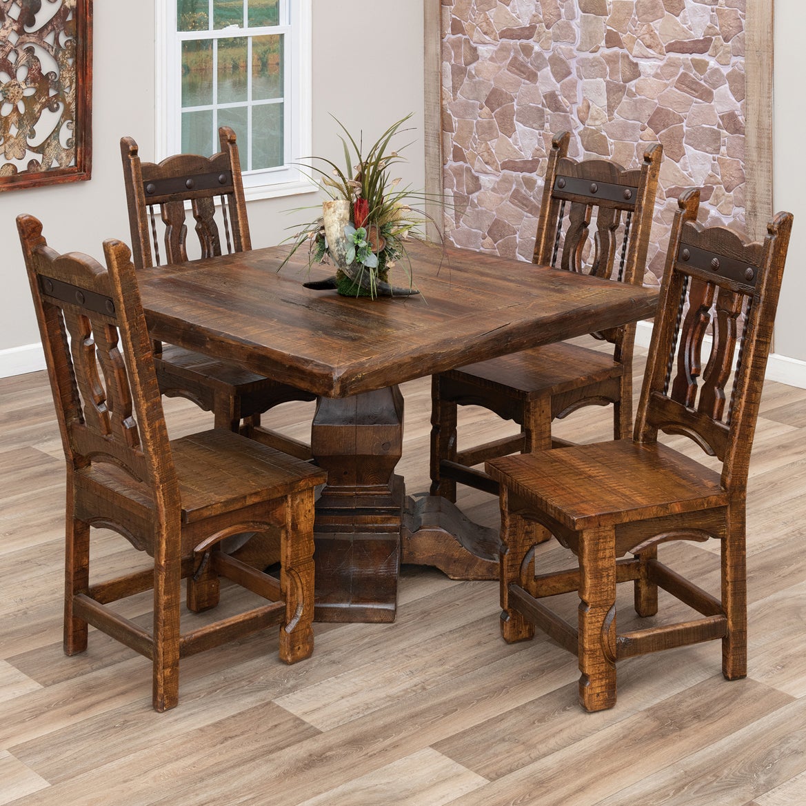 Farmhouse Dining Solid Wood Dining Table With Chairs Square Dining