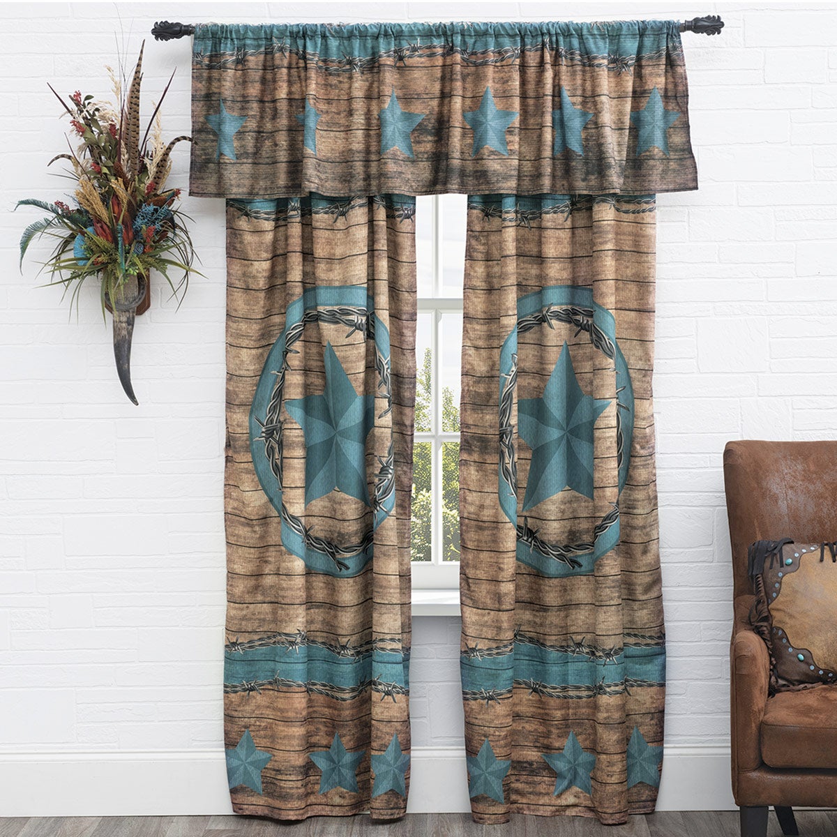 Turquoise Star \u0026 Barbed Wire Lined Drapes from Black Forest Decor, image size:1200x1200