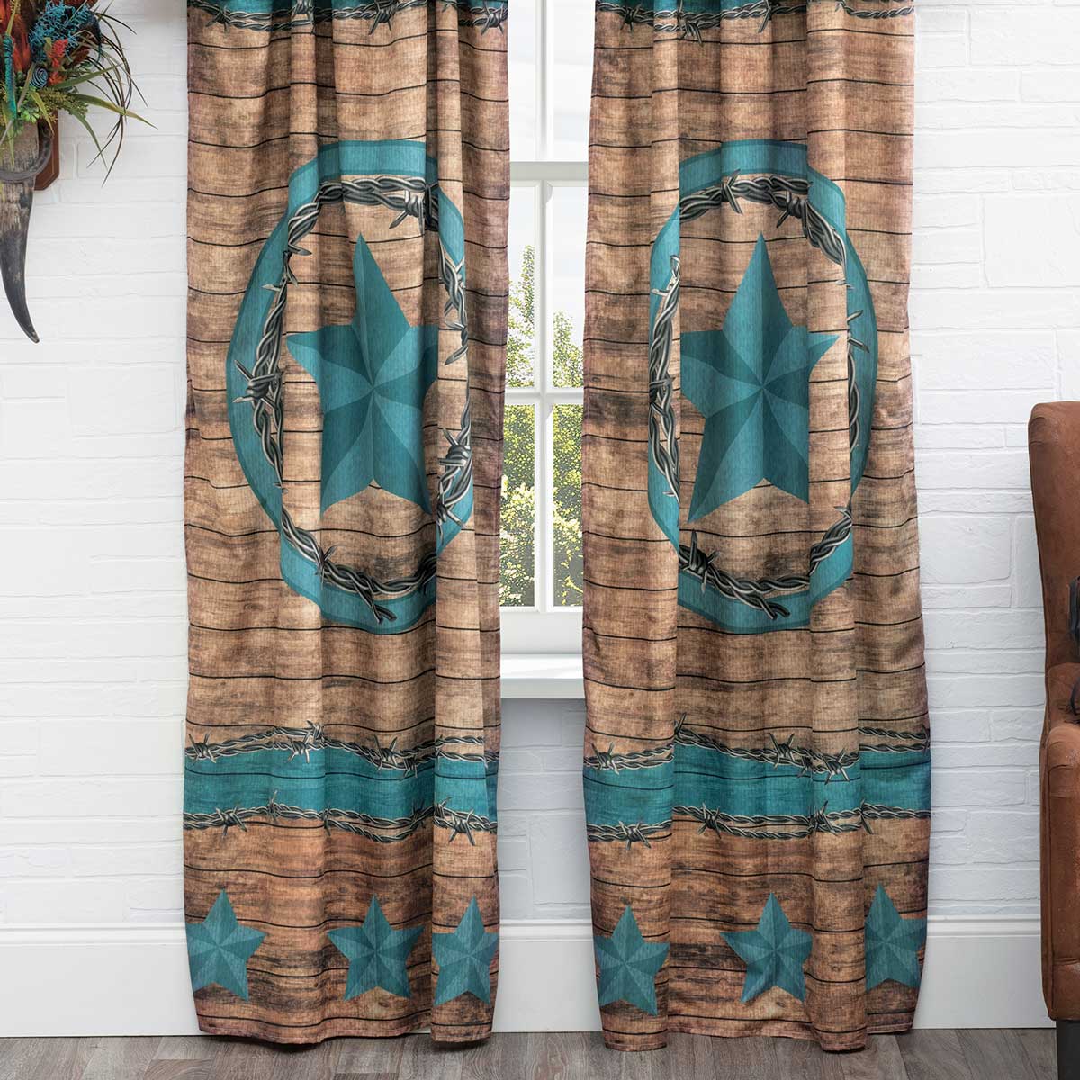 Turquoise Star \u0026 Barbed Wire Lined Drapes from Black Forest Decor, image size:1200x1200